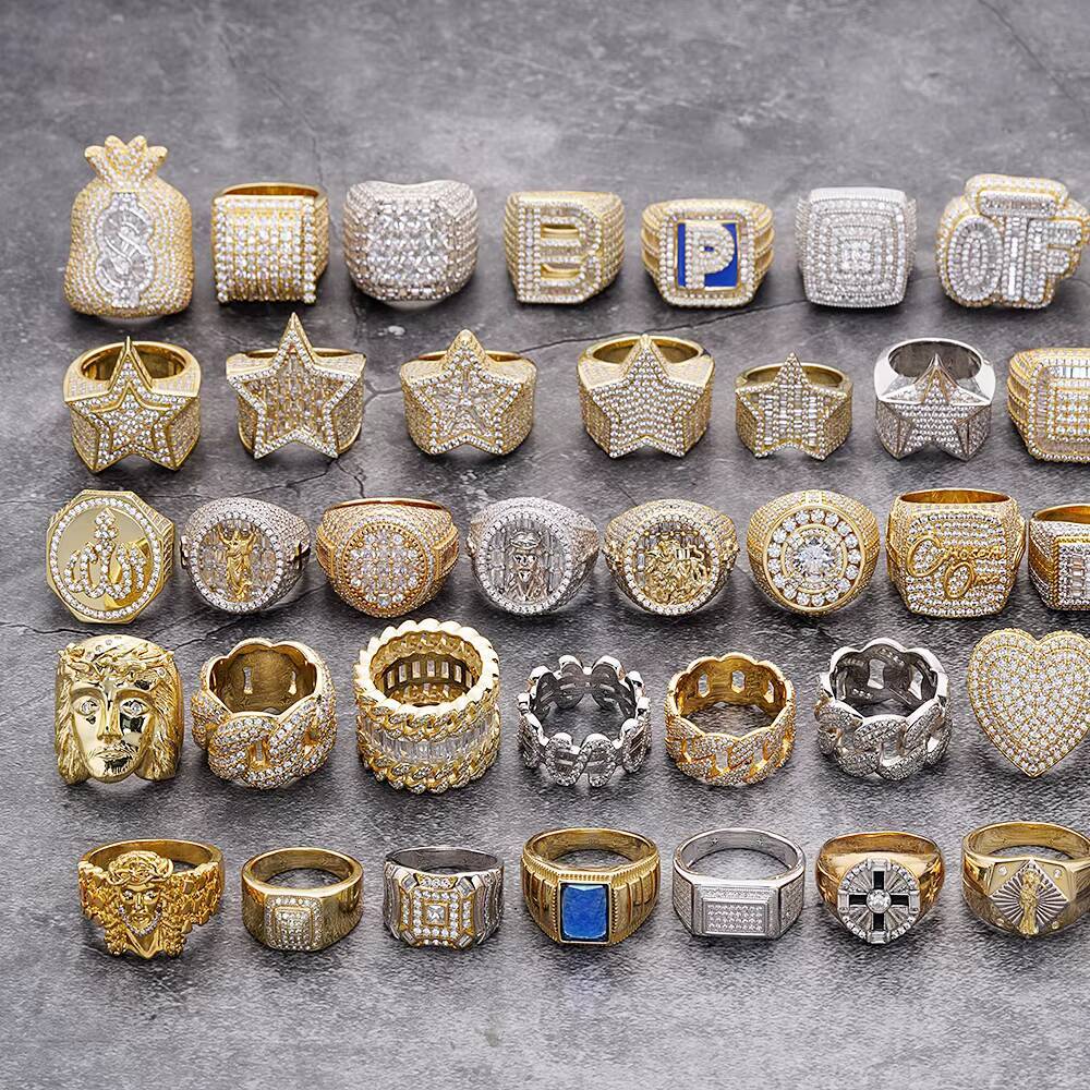 Fine Jewelry Iced Out Hip Hop Gold Plated Cuban Link Cross Ring Round Diamond Vvs Gra 925 Sterling Silver Moissanite Rings Men