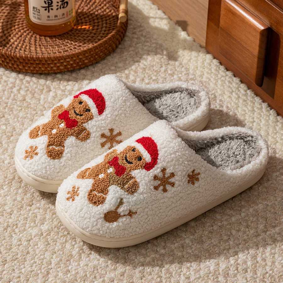 Winter Christmas Gingerbread Cute Man Women Plush Slippers Indoor Warm Soft Leisure Home Exquisite Comfy Bedroom Couple Shoes S260305