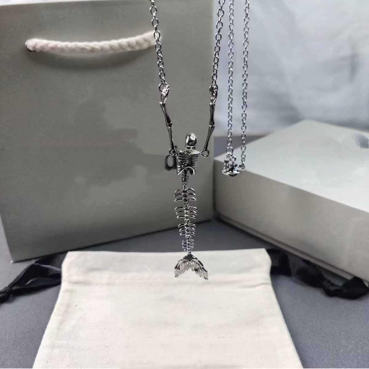 Necklace Bracelet Earrings Queen Mother Mermaid Skeleton Saturn Necklace Bracelet Earrings For Women Vintage Punk Style Collarbone Chain