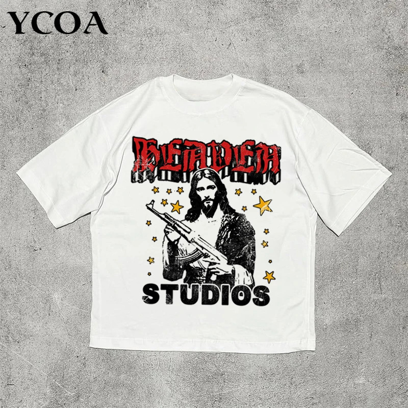 Graphic T-Shirts Short Sleeve Tee Oversized Cotton Tops Vintage Aesthetic Summer Harajuku Printed Y2k Streetwear Mens Clothing 260303