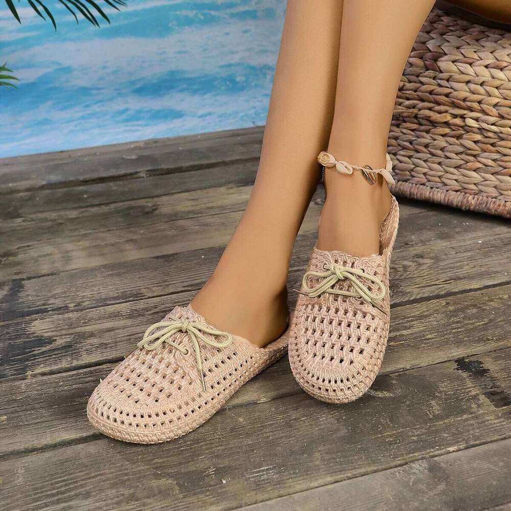 2025 Summer Fashion Women's Solid Color Features Trend Anti-slip Wear-Resistant Soled Flat Breathable Soft Ladies Sandals