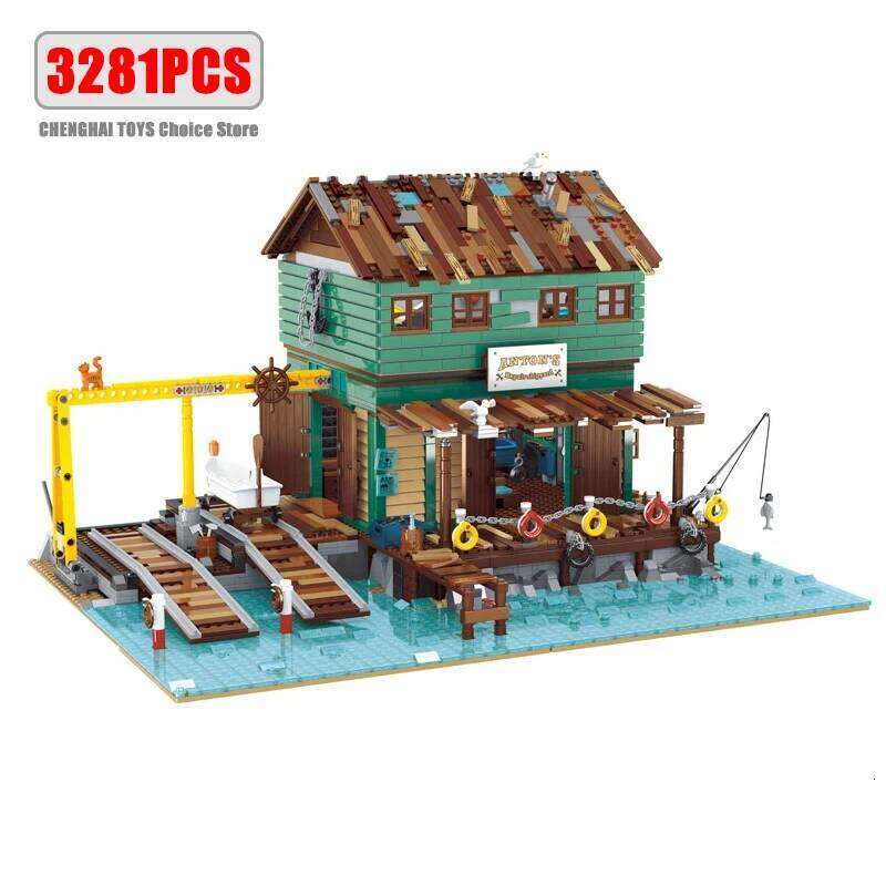 Creative Fisherman's Cabin Store Modular Building Blocks Brick Streetview Series City Architecture Model Sets Kid Toys Boys Gift Z260306