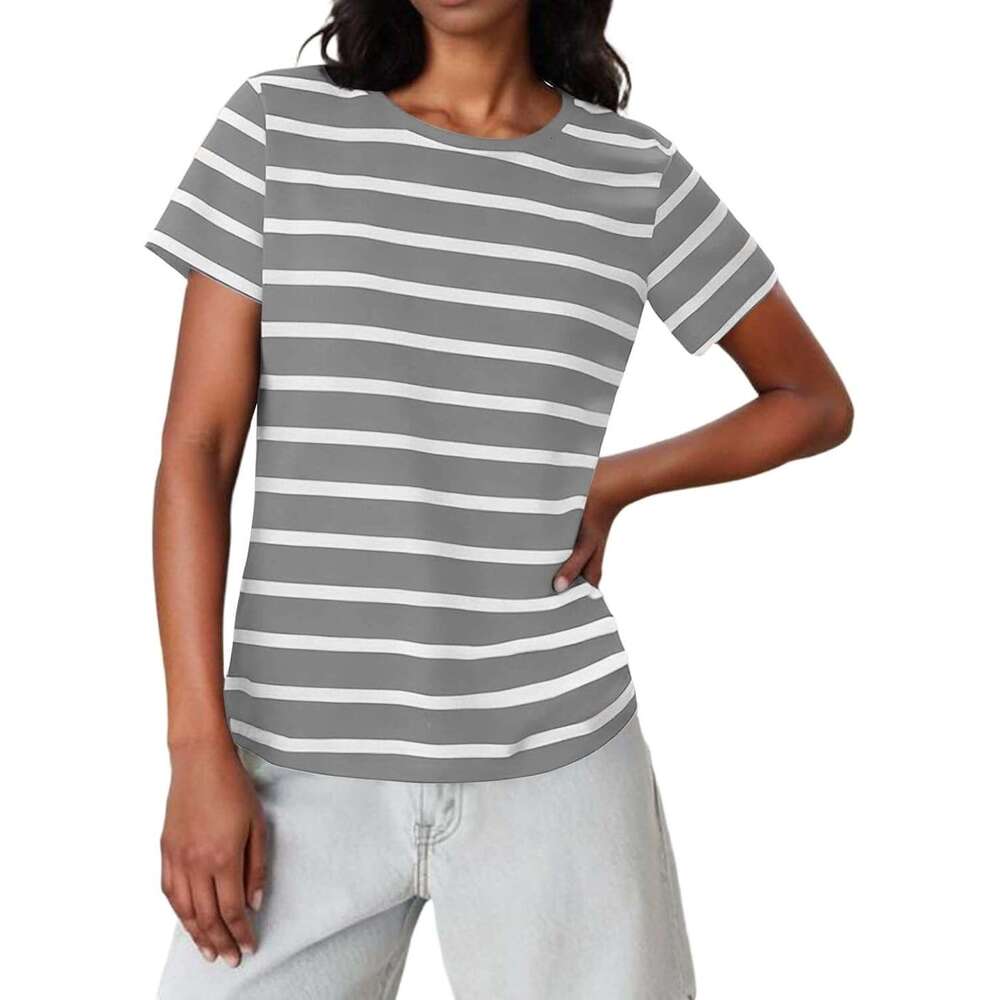 Womens Summer Tops Designer Trendy Striped Crew Neck T Short Sleeve Shirt Shirts 2026 Fashion Vacation Outfits