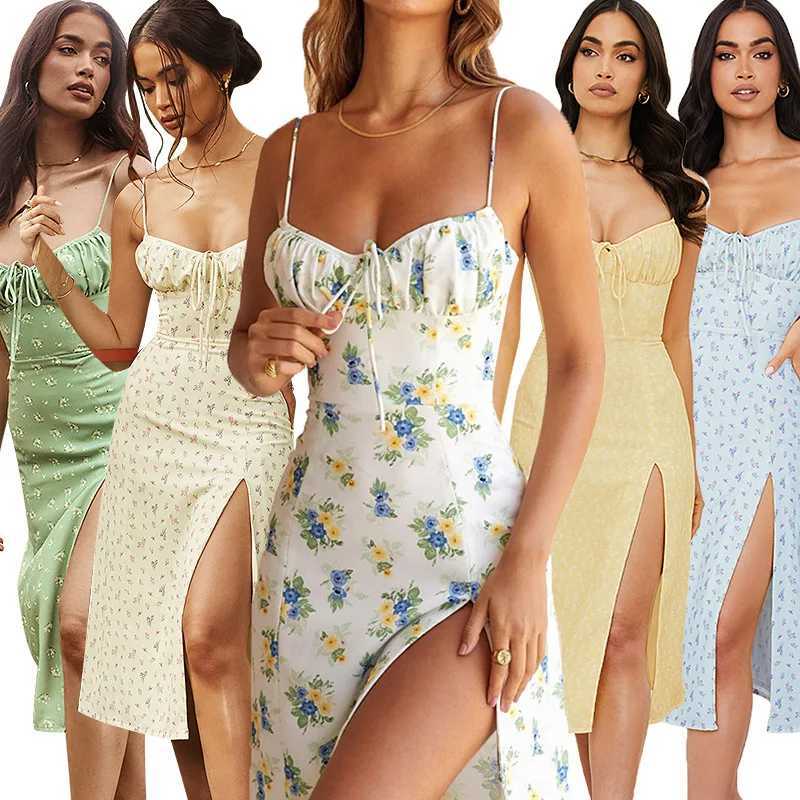 Hugcitar Women Elegant Floral Beach Vacation Bodycon Streetwear Long Dress 2024 Summer Clothes Items For Business X260306