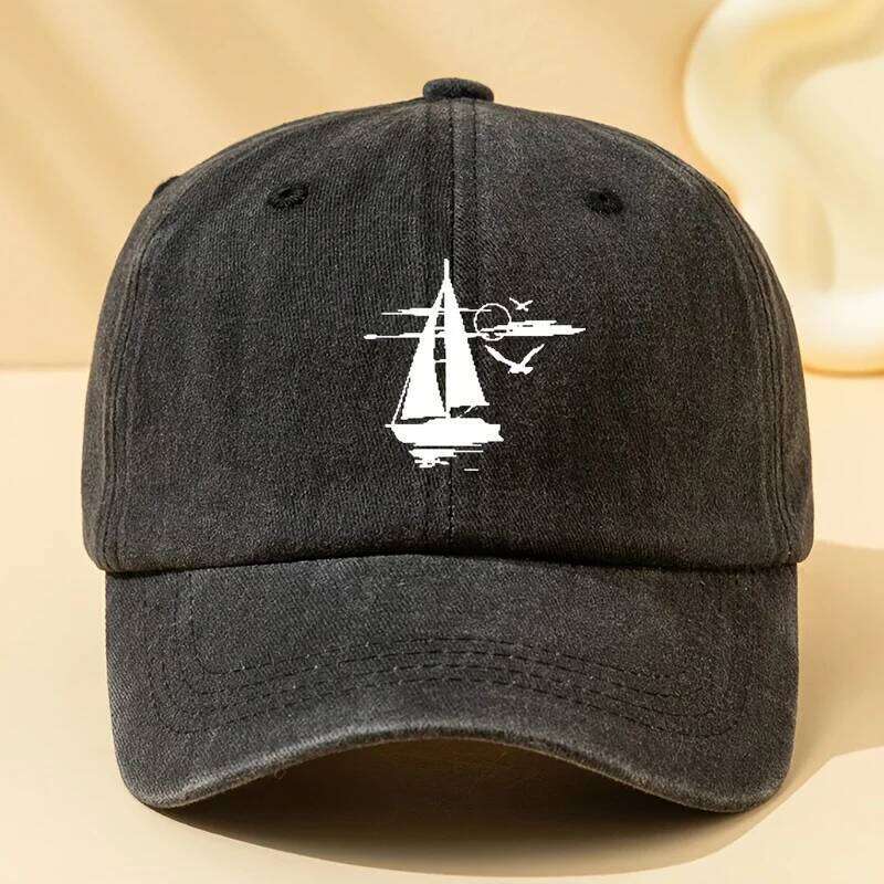 Sailing printed retro washed baseball cap with soft fabric suitable for outdoor camping, cycling, and casual street wear Y260304