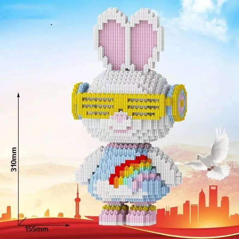 33CM Mini Colorful Rabbit 3D Model small particles Building Block Assembly Toy Cute Small Particle Puzzle Ornaments Kids Gift Z260305