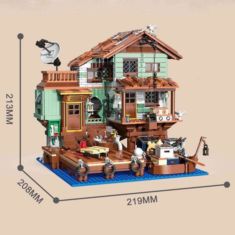 Creative Fisherman's Cabin Wharf Model Building Blocks Street View Old Fishing Shop Village Hut With Figures Mini Bricks Kid Toy Z260306