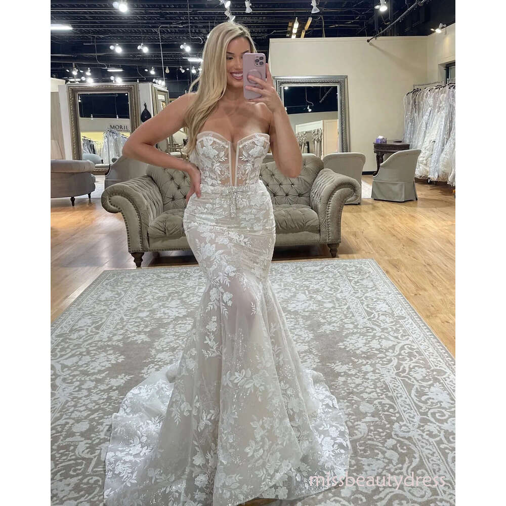 Sparkly Mermaid Lace Wedding Dresses Sequined Bridal Gowns With Detachable Long Sleeves Strapless Plunging Neckline Vestido De Novia