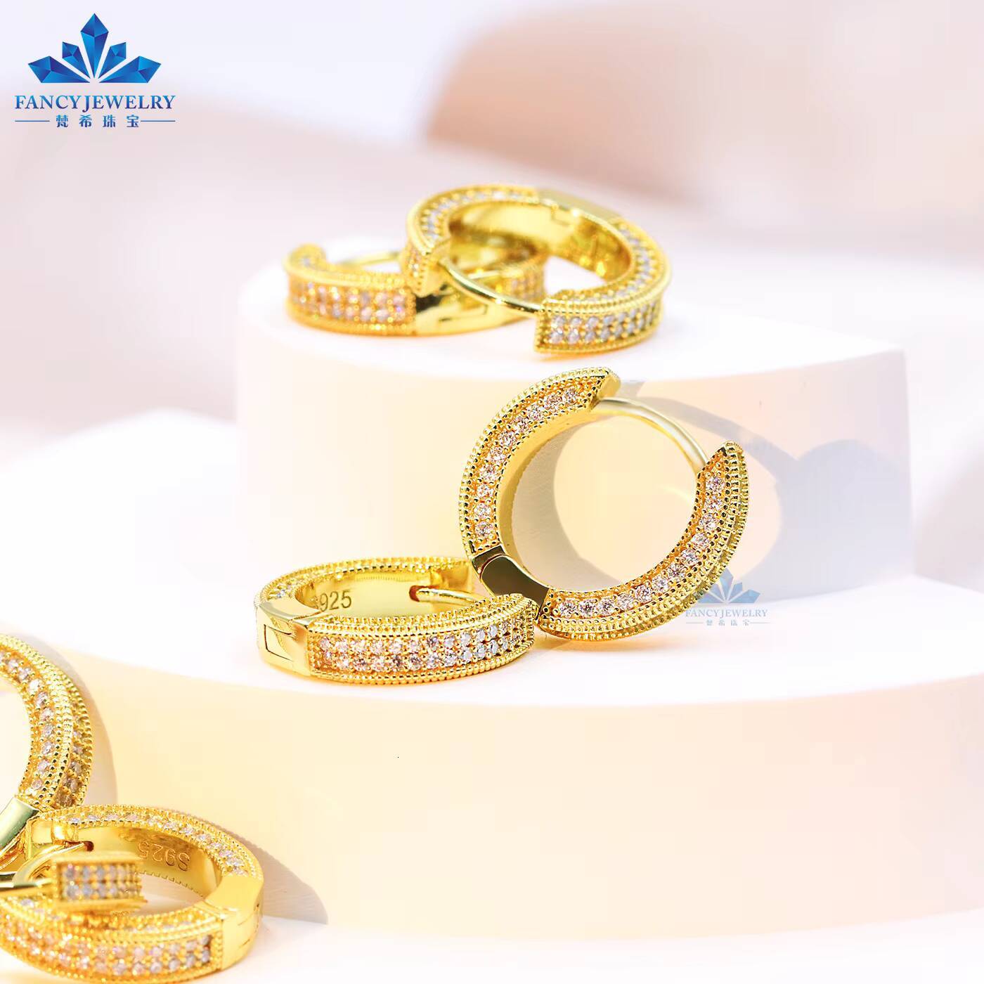 2026 Newest Hip Hop Plated Gold Hoop Earrings Moissanite Diamond 925 Sterling Silver Cuff Ear Rings Fine Pass Diamond Tester