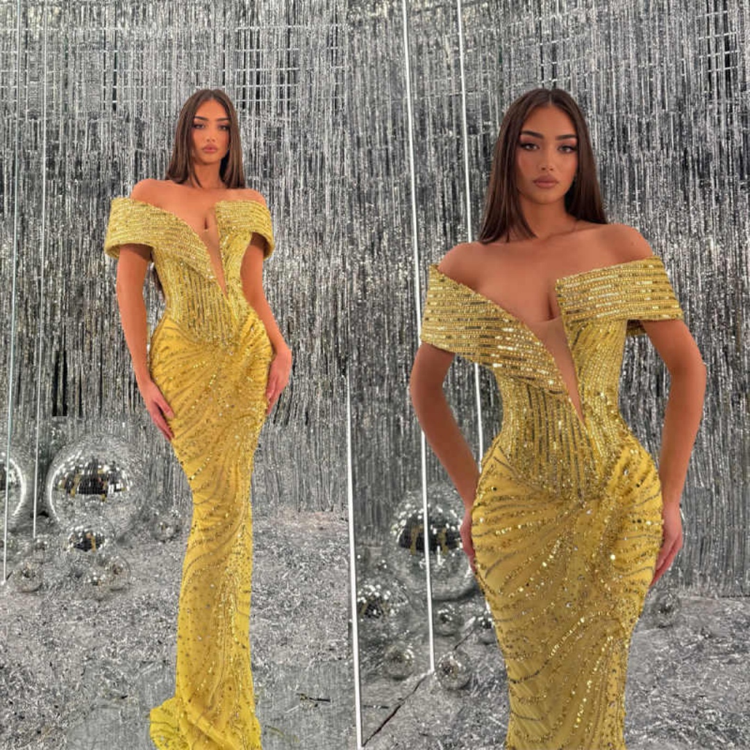 Bling Evening Dresses Mermaid Off Shoulder Sequins Prom Dresses Backless Celebrity Party Gown Customized Vestido De Novia