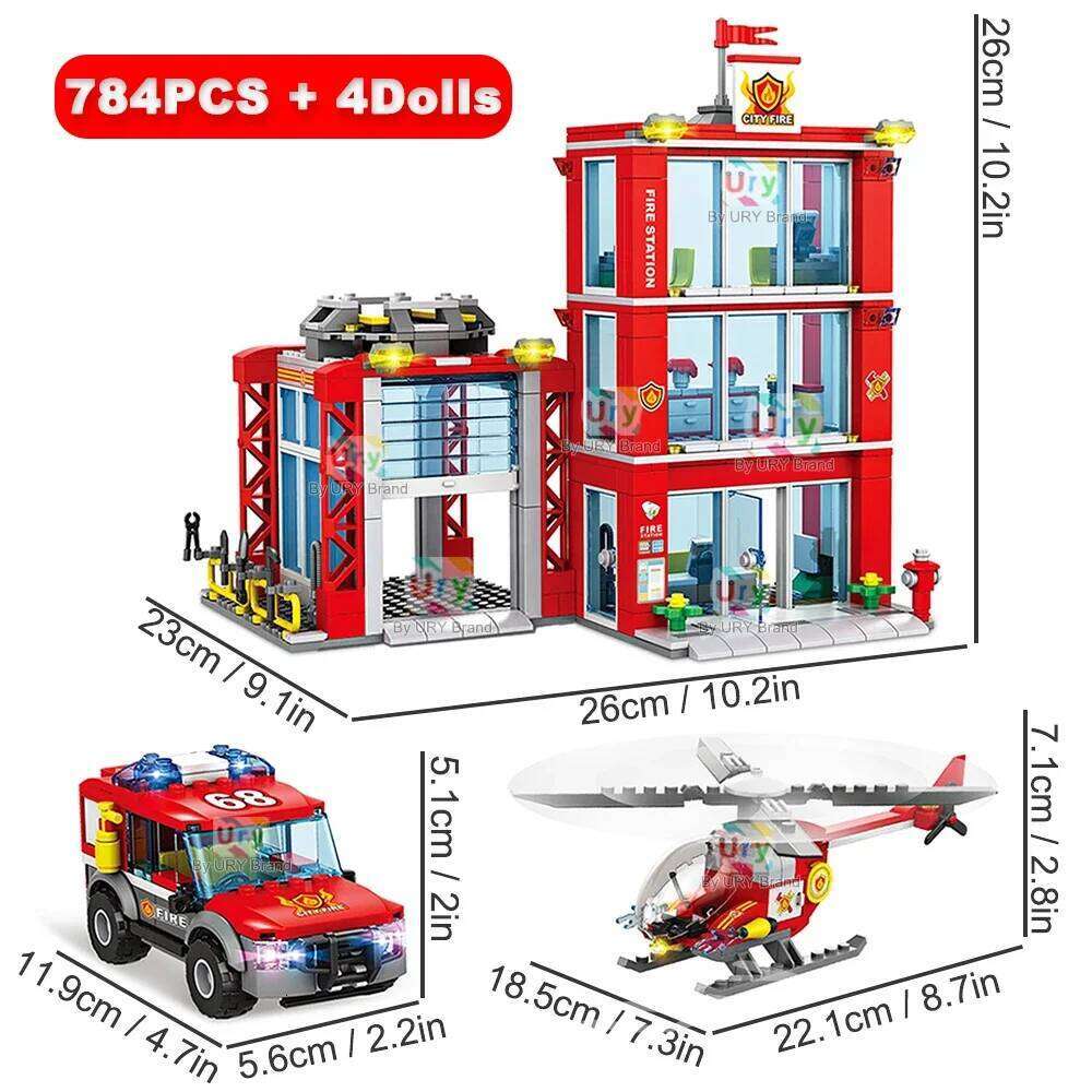 City Fire Station Ladder Truck Helicopter Car Rescue Boat Firefighter Figure Aircraft Model Moc Building Blocks Toy for Boy Gift Z260306
