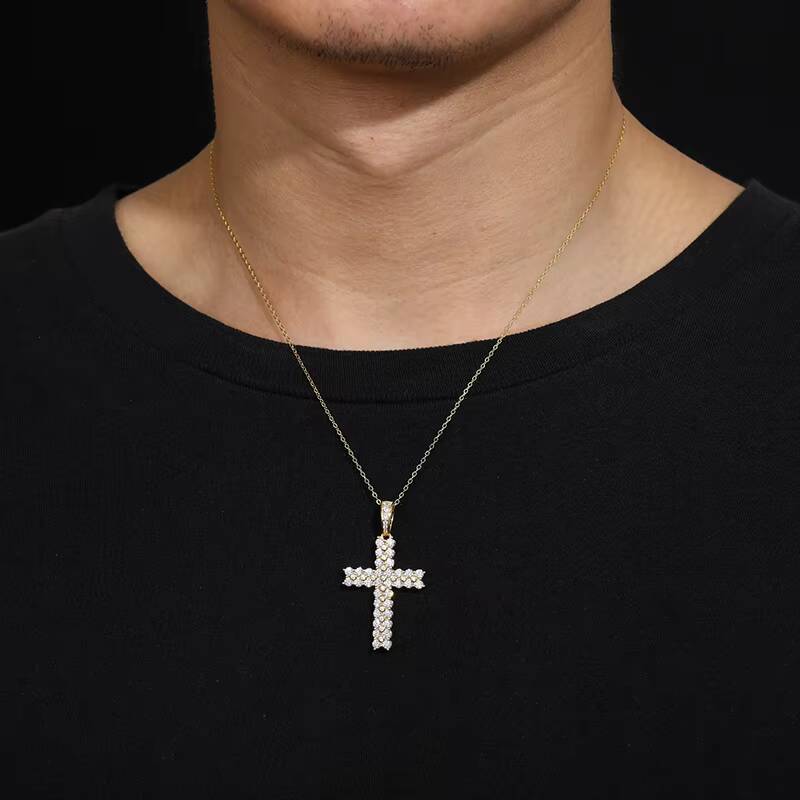 Hot Sale Fashion Hip Hop 925 Sterling Silver Moissanite Cross Pendant for Necklaces