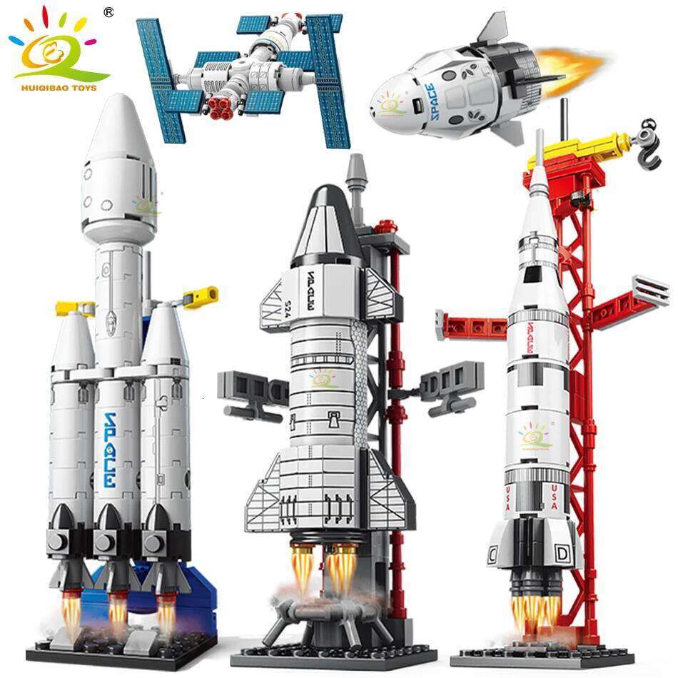 HUIQIBAO Mini Aviation Manned Rocket Model Building Blocks Space Aerospace Station Bricks City Construction Toys for Children Z260306