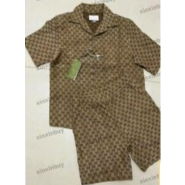 xinxinbuy Men designer Tee t shirt 26ss Double letter jacquard fabric sets short sleeve cotton women black khaki S-3XL