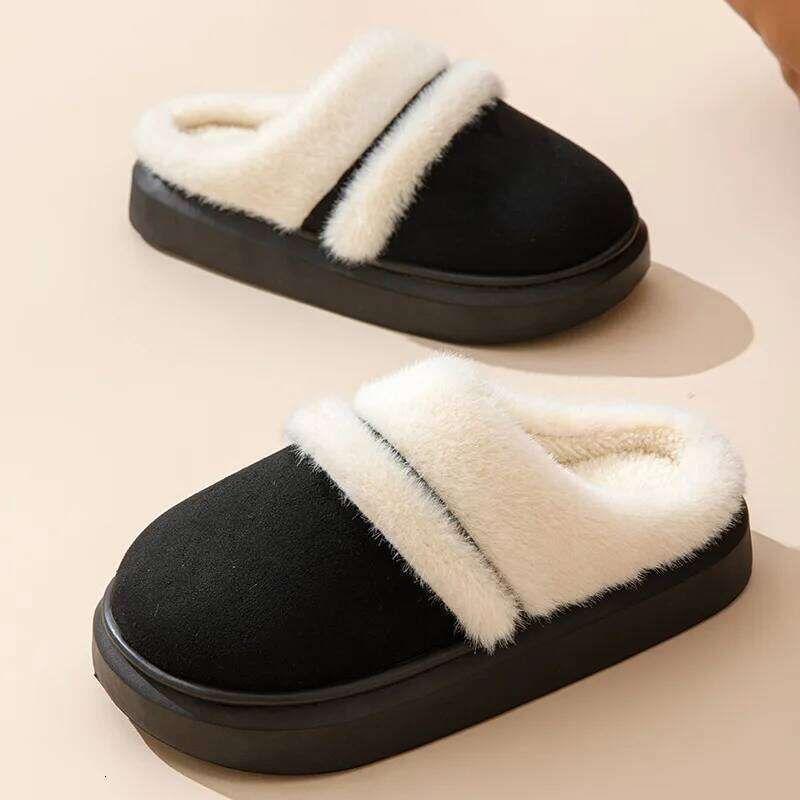 Litfun Winter Fluffy Women's Thick Bottom Non-slip Indoor Casual New Home Slides Furry Cozy Warm Cotton Slippers