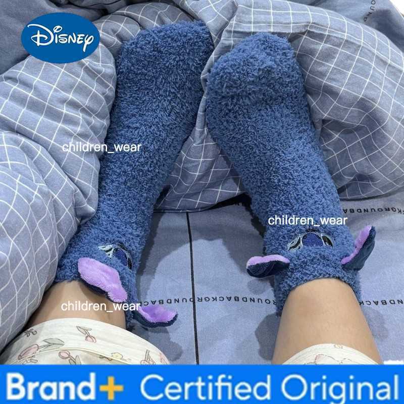 Disney Cute Stitch Cartoon Thermal Socks Coral Fleece Non Slip Floor Socks Cute Housewarming Present H260306