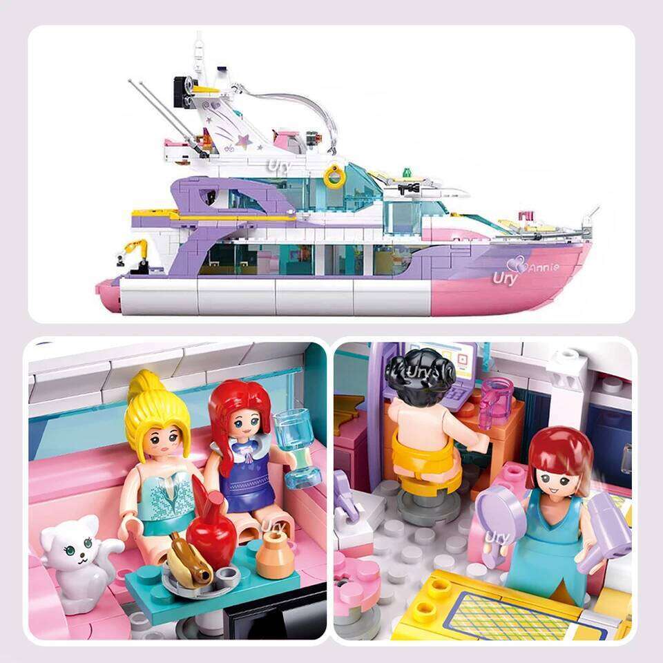 Sluban Friends Luxury Yacht Boat Party Cruise Vessel Model Building Blocks Ship Set Sea 8 Figures MOC Toy for Girl Birthday Gift Z260305
