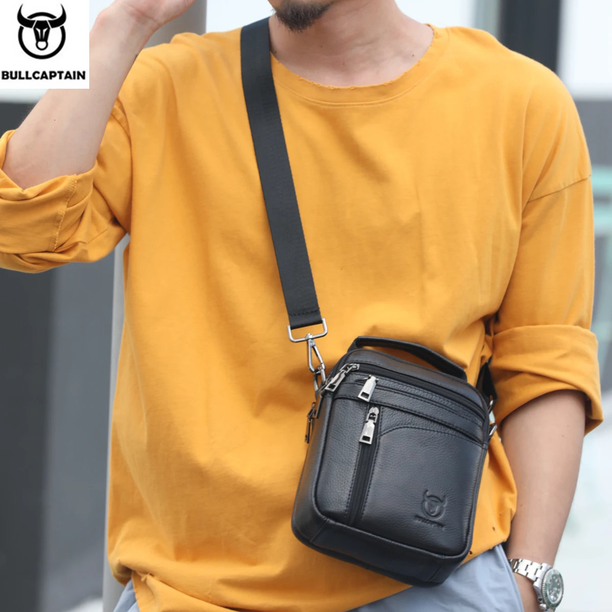 BULLCAPTAIN Men Bag Genuine Leather Man Crossbody Shoulder Bag Small Business Bags Male Messenger Leather Bags 260305