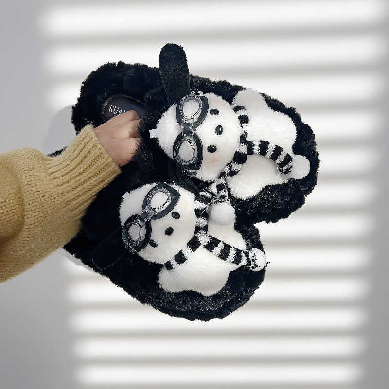 High-Value Cartoon Thick-Soled Furry Slippers for Women New Autumn and Winter Indoor Home Non-Slip Warm Plush One-Word Slippers S260305