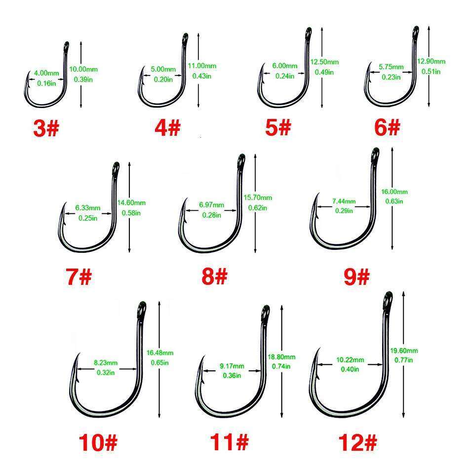 100Pcs Size 3-12# Ring Eye Fishhooks Circle Carp Eyed High Carbon Steel Fishing Hooks Single Jig Fish Hook Tackle S260305