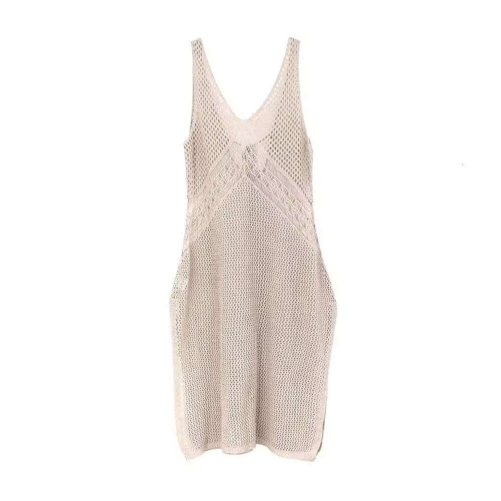 Foreign trade cross-border European American 2026 source manufacturer V-neck sleeveless solid color hollow-out dress for beach vacation spring and sum