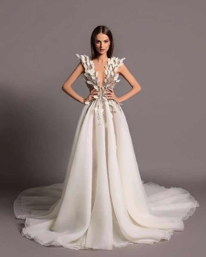 Stunning Evening Dress Sleeveless Deep V-Neck Feather Crystal Beaded Party Gowns Prom Vestido De Novia Customized