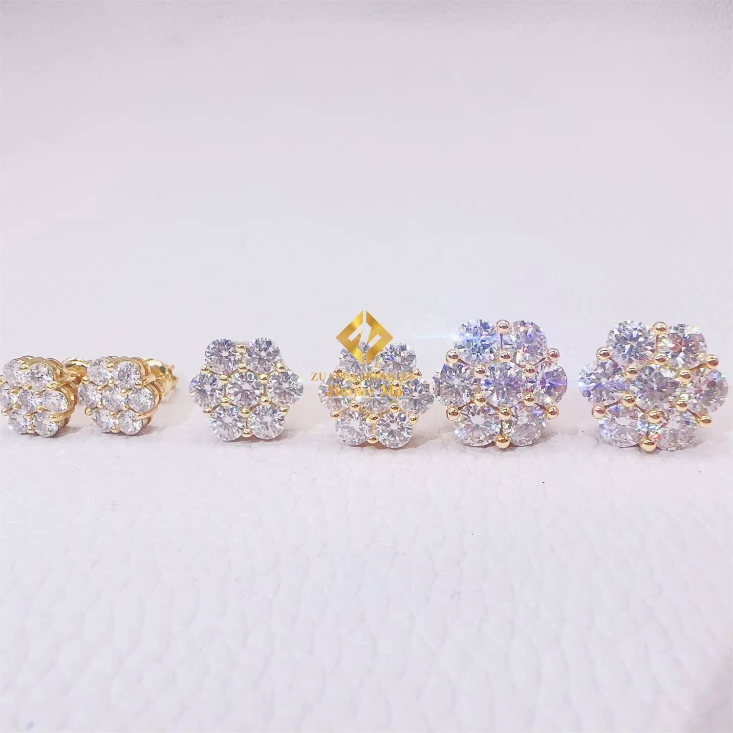 Ready to Ship Stock Drop Shipping Mens Iced Out Hip Hop Sterling Silver 925 Screw Back Moissanite Flower Shape Cluster Earrings