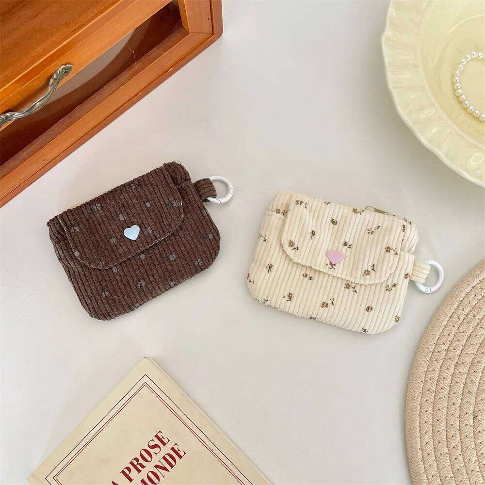Corduroy Printed Hasp Coin with Key Ring Kids Cute Purse Small Wallet Zipper Credit Card Holder ID Bag C2603043