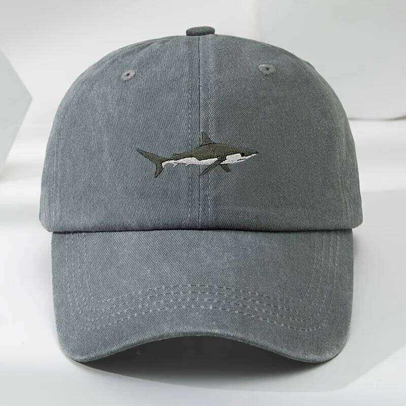 Trendy Retro Washed Vintage Shark Print Soft Top Sunshade Unisex Versatile Baseball Cap Y260304