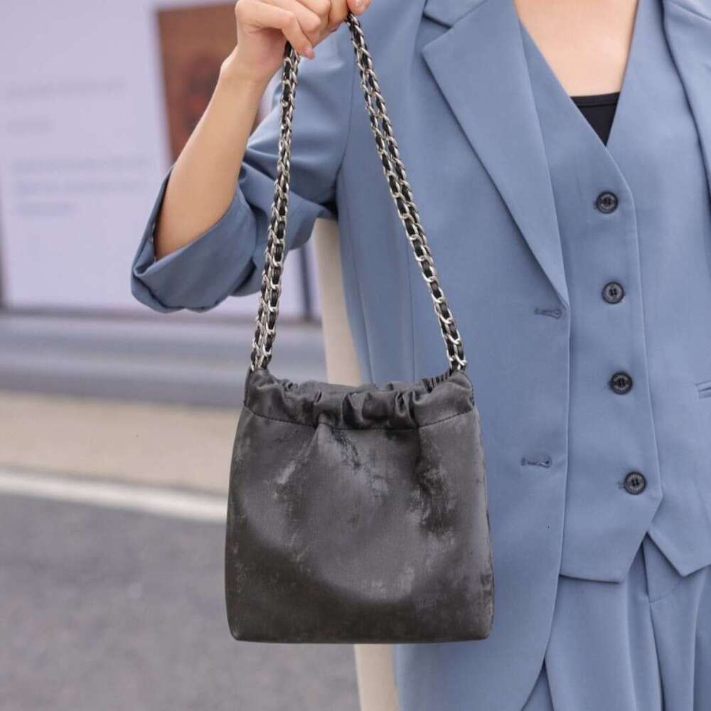 Tote Genuine Leather Bucket New Chinese Style Single Shoulder Crossbody Bag Versatile Silk Chain Handbag