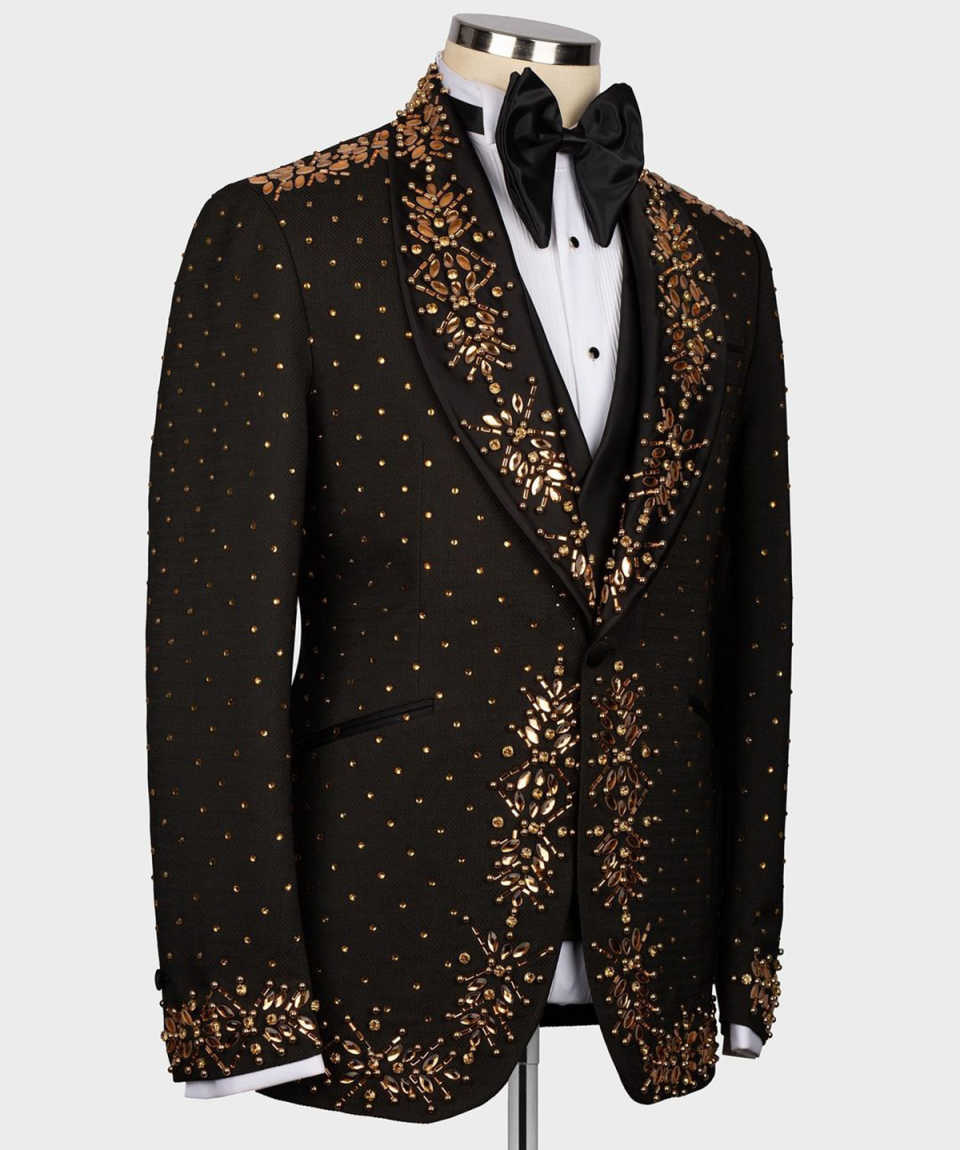 Luxury Beads Men Tuxedos 2 Pieces Shawl Lapel Classic Fit Blazer Prom Party Jacket Vest Groom Wear Formal Working Sets