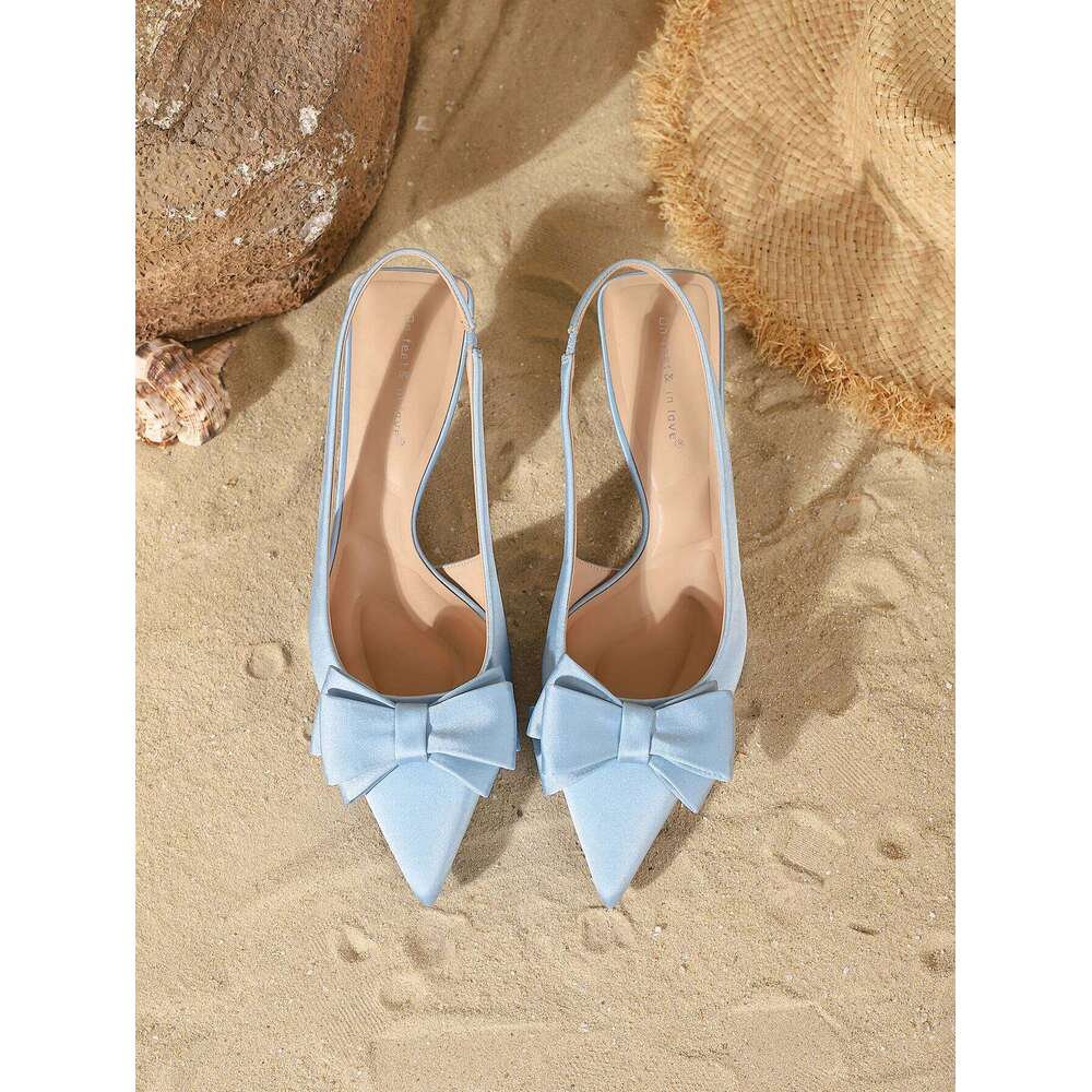Women's fashionable elegant satin pointed-toe high heels with a back ankle strap. Comfortable, simple, and versatile in styl