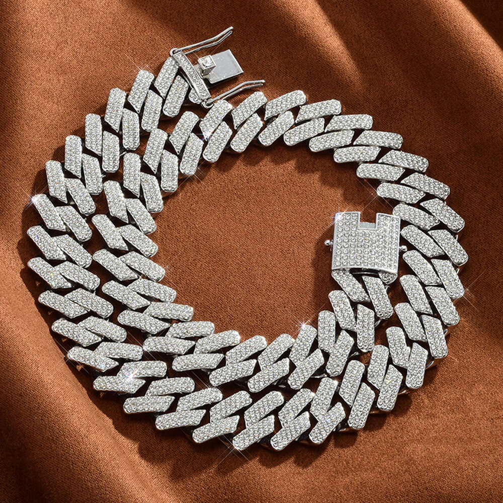 Popular European and American three-row diamond Cuban high-quality, bold, large 17mm full-diamond hip-hop necklace, exclusively for cross-border sales