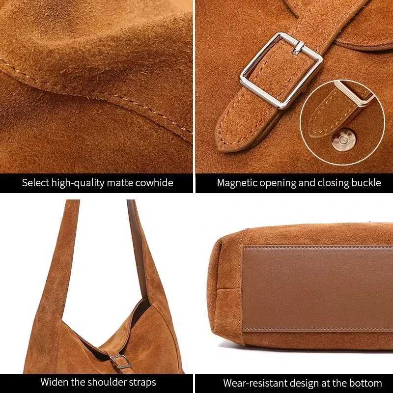 Autumn Winter Collection Large Capacity Tote Matte Natural Suede Leather Women Shopper Handbag Fashion Commute Handbags H260306