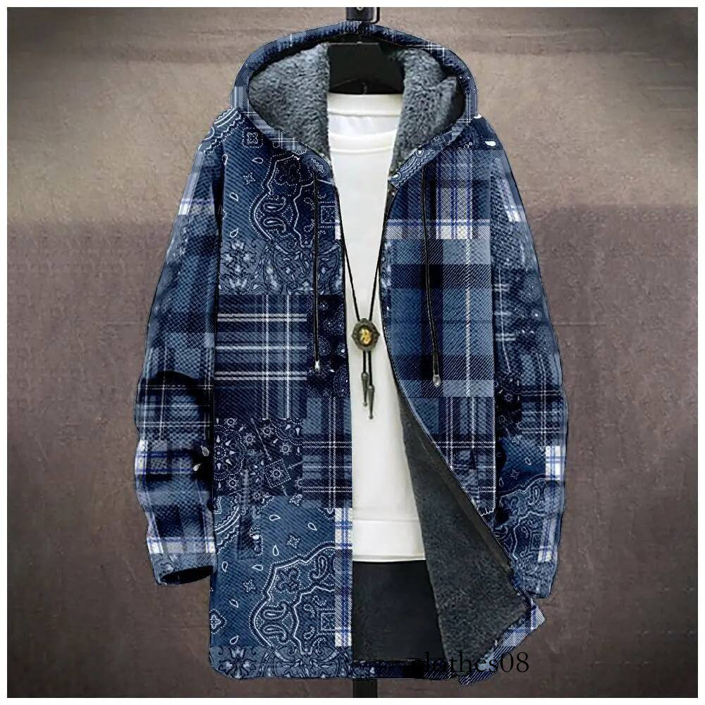 Youthful Colorful ethnic 3D Print Winter Sleeve Hoodies Zipper Jacket Men Fleece Long style Outerwear Warm Coats