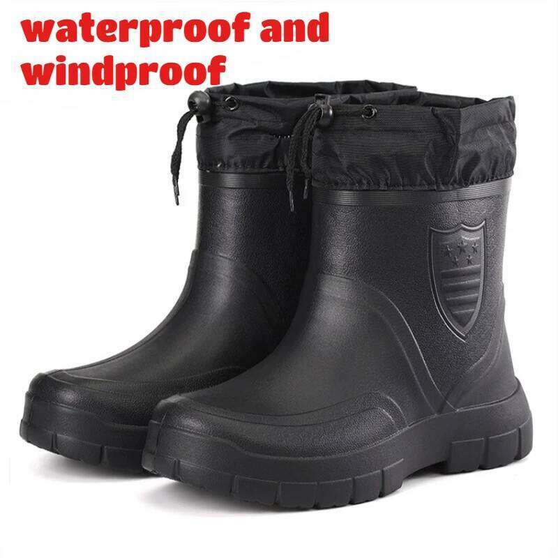 Large Size Autumn Winter Fashionable Cotton Low Cut Fleece Lightweight Waterproof Windproof Anti Slip Warm Rain Boots