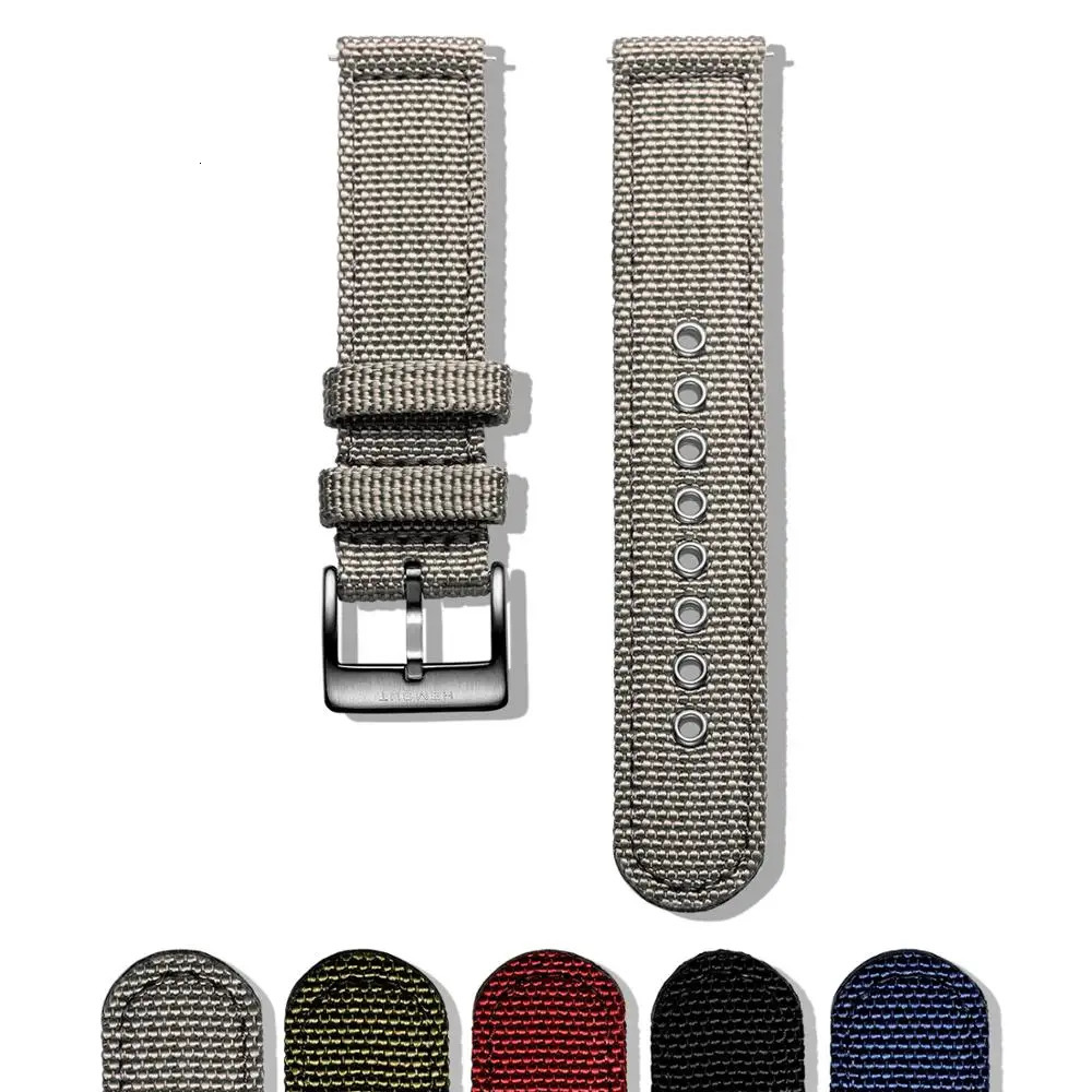 Hemsut Canvas Watch Bands Grey Quick Release Quality Nylon Watch Straps and Heavy Duty Brushed Buckle 18mm 20mm 22mm 24mm 260304