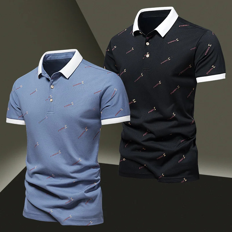 2026 Summer Mens Ice Silk Cotton T-shirt Mens High end Business and Leisure Polo Short sleeved T-shirt Mens Top 260304