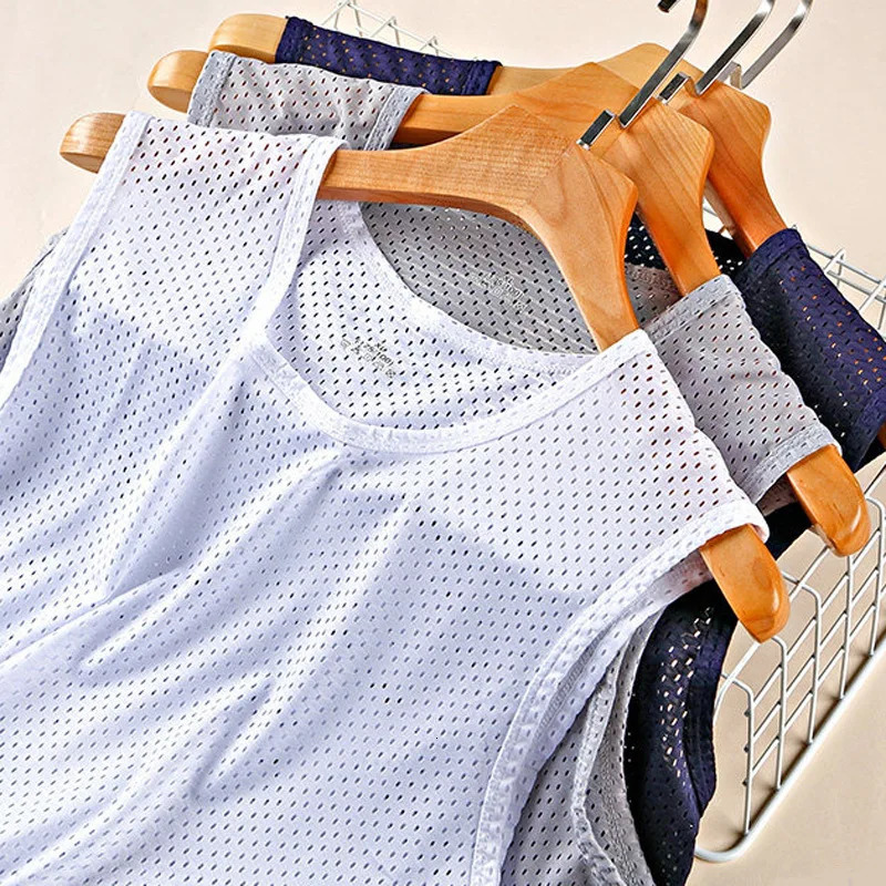 Mens Vests Casual Male U Collor Sleeveless Breathable Thin Loose Hollow Out Tank Tops QXFS-0224001 260306
