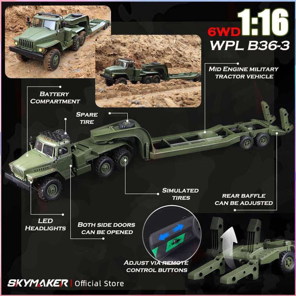 WPL B36 B36-2 B36-3 6WD Car 1:16 Full Scale Military Transport Vehicle Model Six Wheel Drive Climbing Off-Road RC Truck Toys C260305