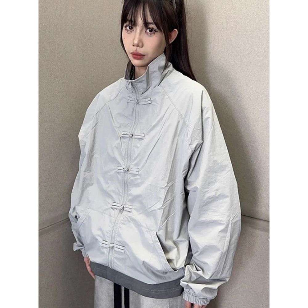 2026 Autumn New Style Trendy Casual Stand-Up Collar Unisex Windproof Zipper Jacket With Chinese Knot Buttons Asia Size