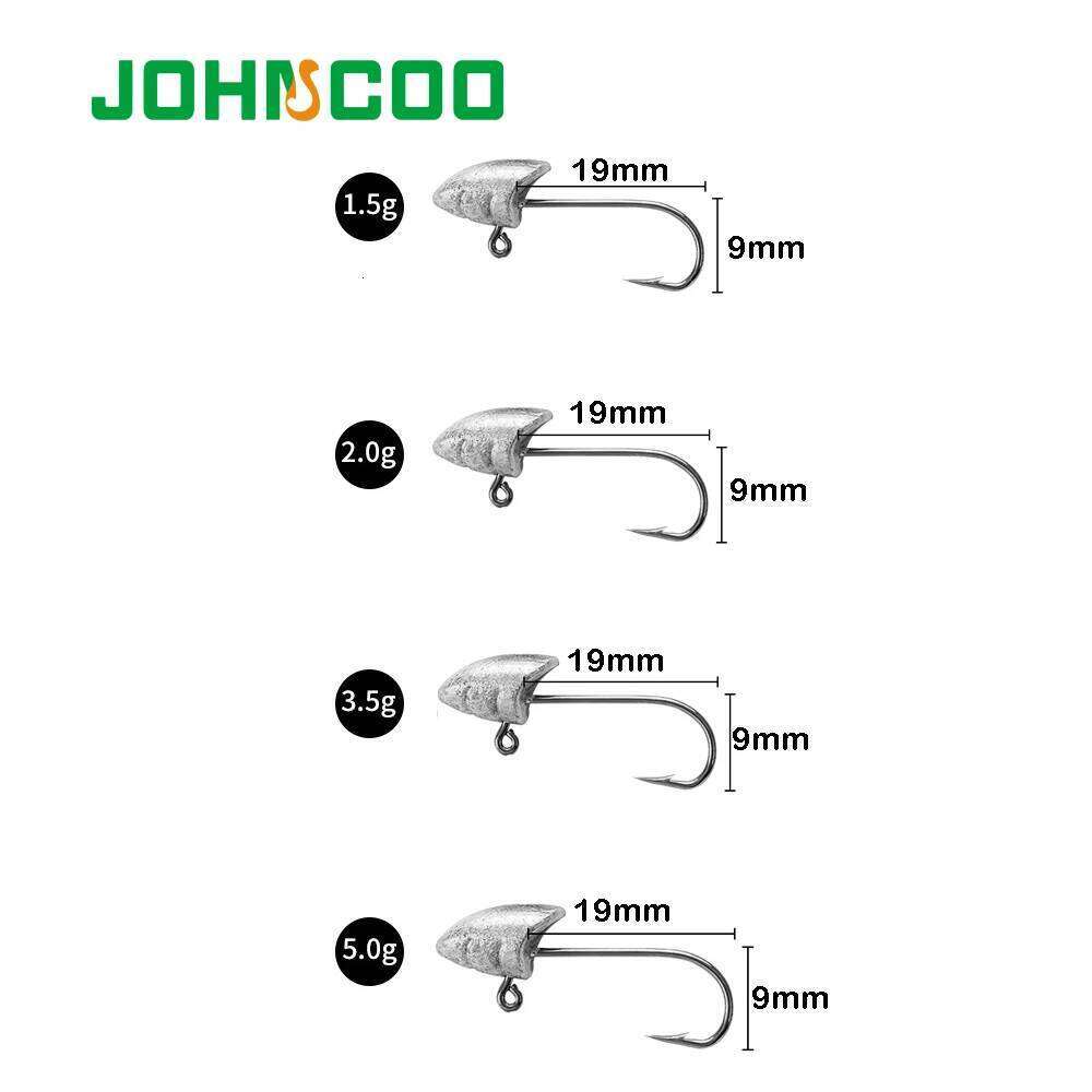 JOHNCOO 10pcs Hooks1.5g 2g 3.5g 5g Jig Head Barbed Worm Soft Lure Exposed Jigging Hook Fishing Hooks S260305