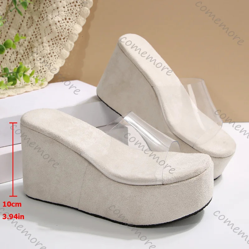 Comemore Summer PVC Transparent Strap Sandals Slipper Fashion Thick Bottom Outside Wear Womens Shoes 10cm High Heeled Sandales 260306