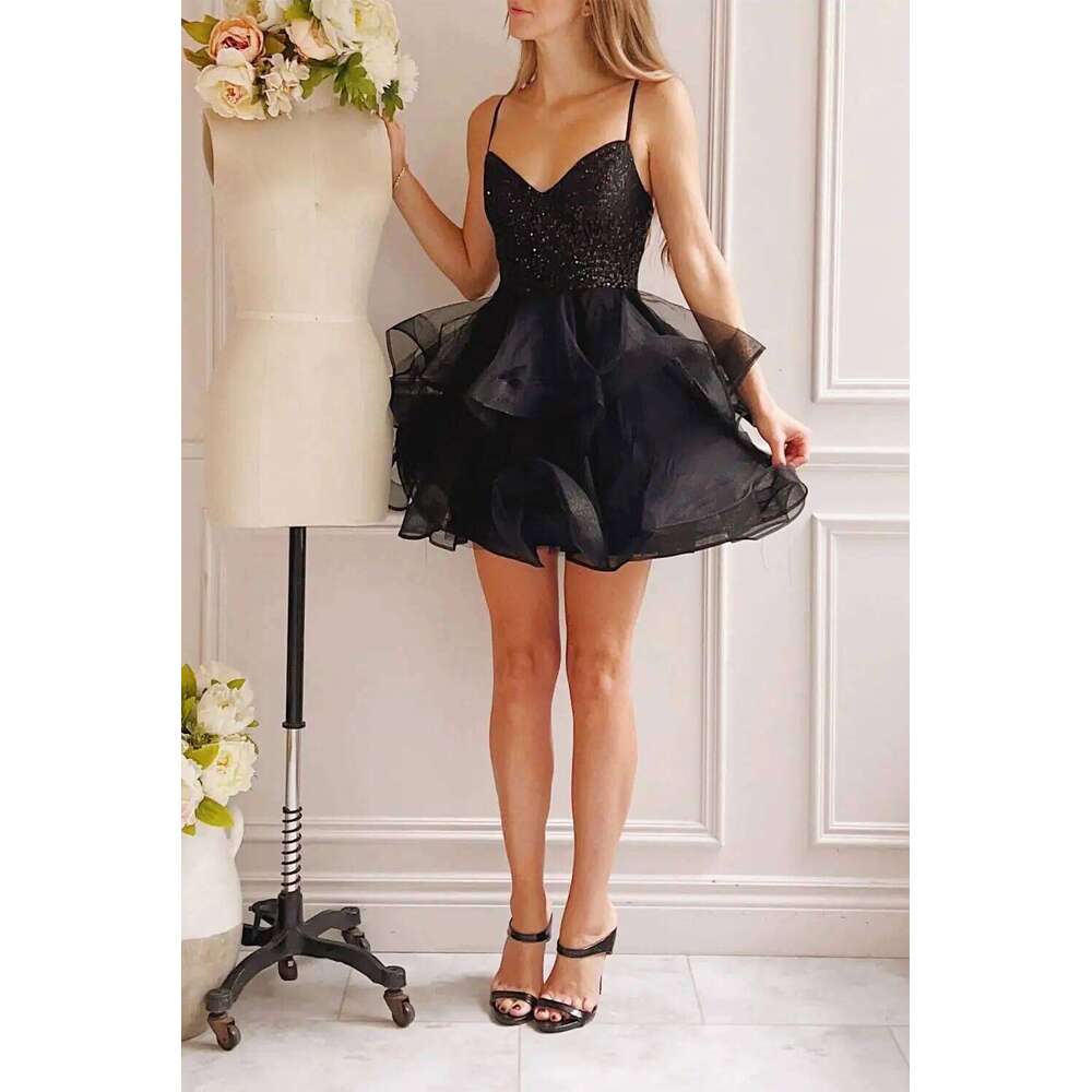 Tulle Homecoming For Teens Spaghetti Strap Sequin Short Prom Dresses Layered Cocktail Mini Dress Bridesmaid Dresses