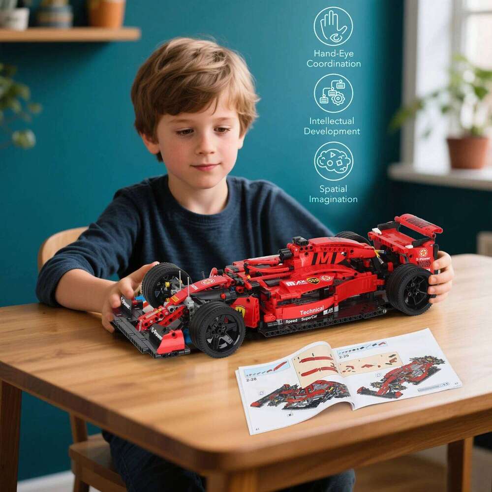 Technical Red Racing Car Building Block Model Expert Speed Sports Vehicle Assembly Bricks Toys Kids birthday Gifts Z260305