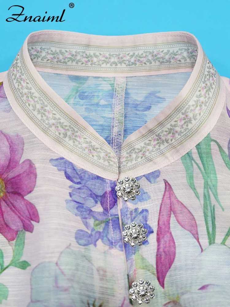 Znaiml Elegant Flower Printed Stand Collar Lantern Sleeve A-Line Mini Dress with Sashes Boho Style Birthday Party Club Vestidos X260306