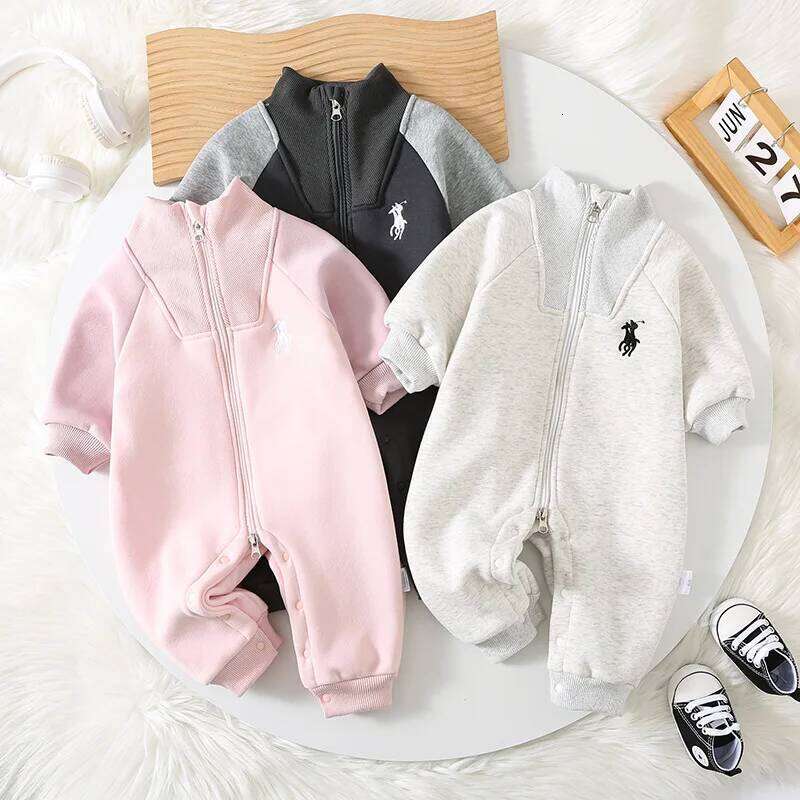 Infant Baby Clothes Fleece-Lined Winter Romper with Zipper Thickened Warm Old Money Style Outfits for Newborn Girls Boys66-100 Z260306