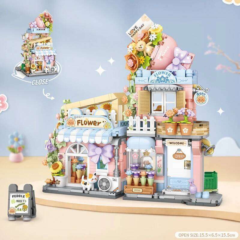 Creative Foldable Flower Shop Panda Cute Cat House Bear Takoyaki Mini Building Block Assembly Puzzle Toys For Kids Adults Gifts Z260305