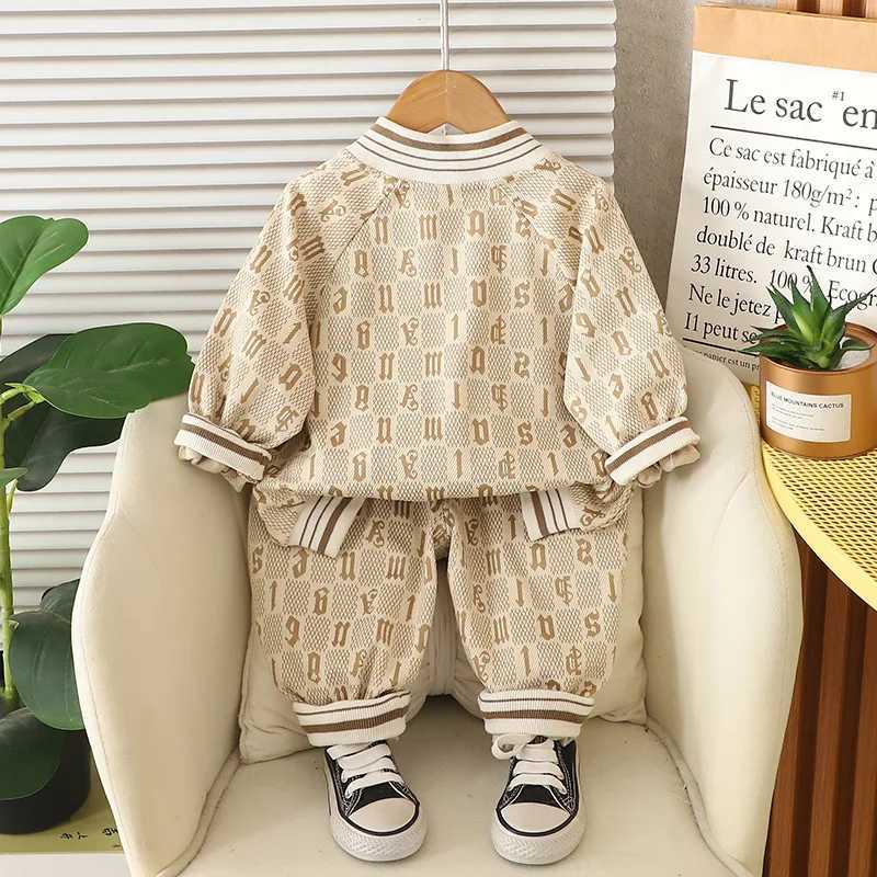 Kids Tracksuits 2Pcs, 2025 Spring Autumn Monogram Jacquard Jacket & Pants Set, Boys Casual Sports Outfits 5YT260306