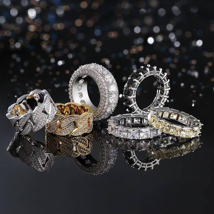 Luxury Moissanite Cuban Ring Hiphop Jewelry Big Guy 18k Gold Plated 925 Sterling Silver Moissanite Ring